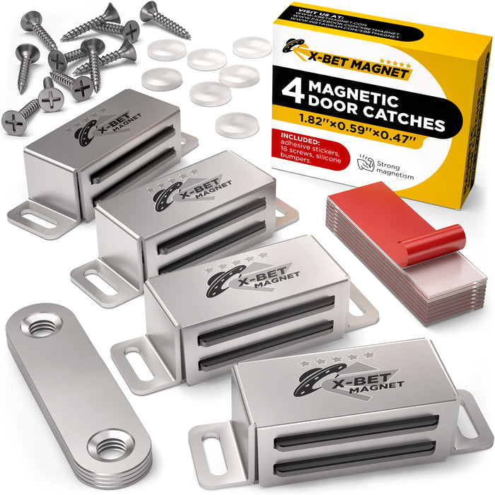 Magnetic Door Catch Adhesive - Cabinet Door Magnets Heavy Duty 4 PCs- Cabinet Door Magnetic Catch - Stainless Steel Drawer