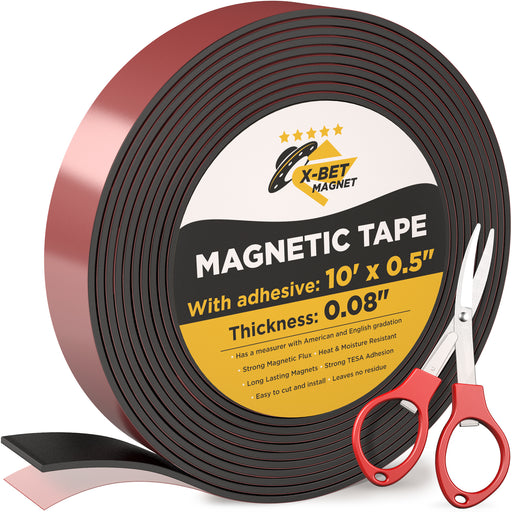 Flexible Magnetic Tape - 1/2 Inch x 10 Feet Magnetic Strip - Sticky Magnets for Refrigerator and Dry Erase Board UK