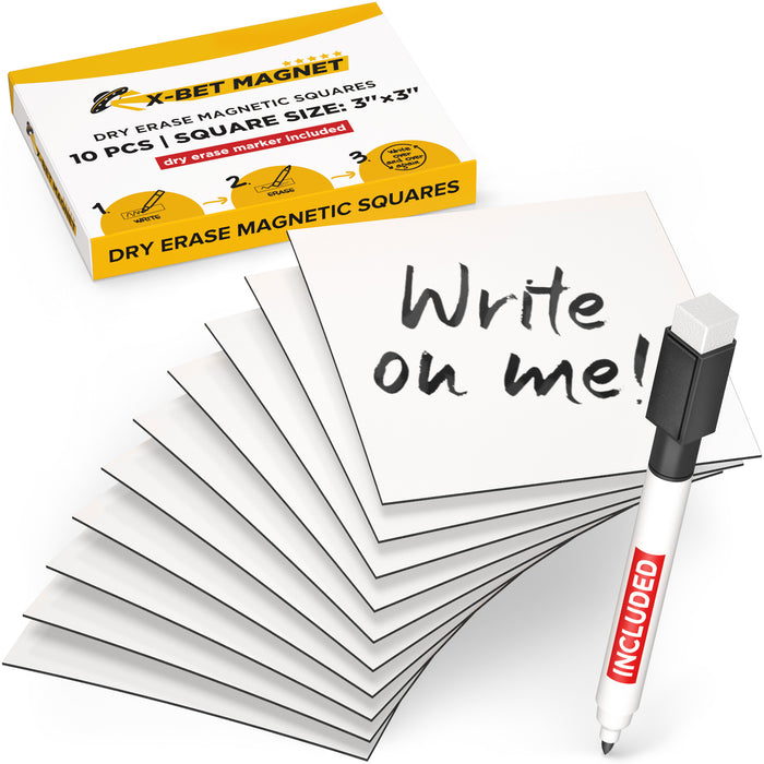 Magnetic Dry Erase Labels 3x3 - Dry Erase Magnetic Stickers to Write On - Blank Reusable Sticky Notes 10 PCs - Dry Erase Magnetic Sheets