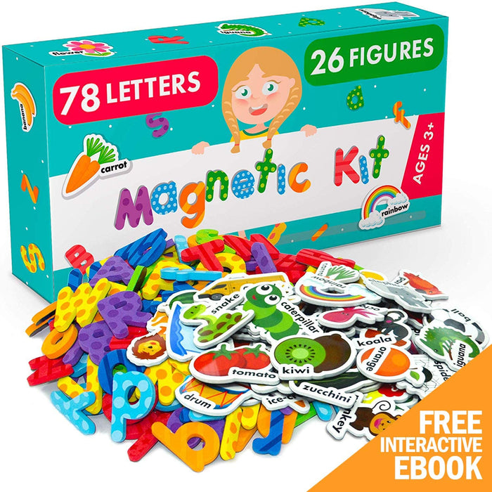 Alphabet Magnets for Fridge - Magnetic Letters and Foam Magnets for Toddlers - Farm Animals - Educational Toy - 104 PCs