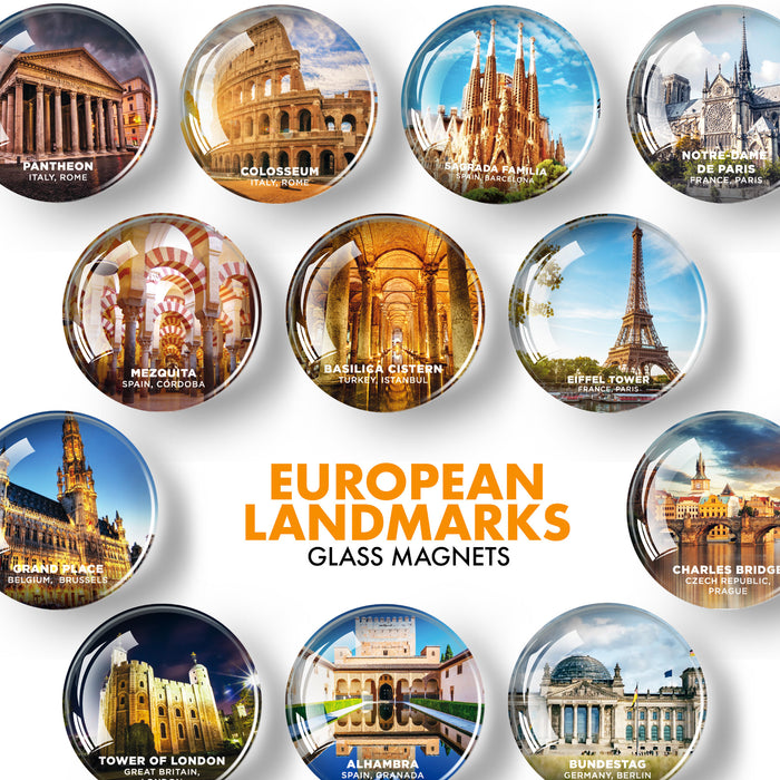 European Landmarks Magnets - Decorative Magnets for Kitchen and Whiteboard - Fridge Magnets Cute Cities - Funny Refrigerator Magnets - 12 Pcs UK