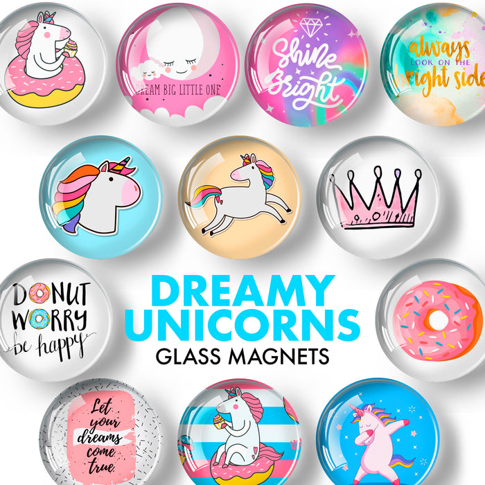 Unicorn Magnets for Fridge – Glass Decorative Magnets for Refrigerator 12 PCs – Funny Refrigerator Magnets for Kitchen and Whiteboard