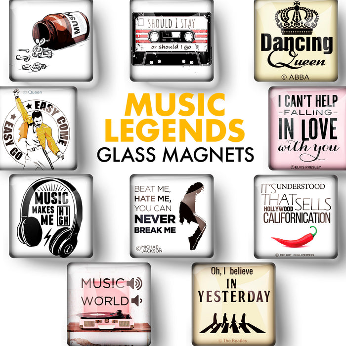 Music Legends - Cute Magnets for Fridge Decorative – Glass Decorative Refrigerator Magnets  – Fridge Magnets for Whiteboard UK