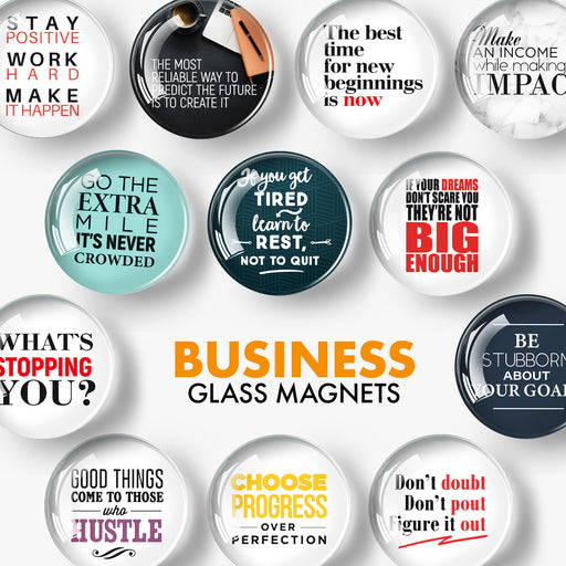 Business Quotes - Glass Motivational Magnets - Decorative Magnets for Fridge - Glass Magnets Funny - 12PCs
