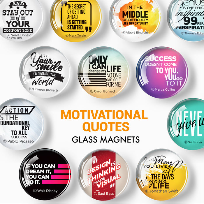 Cute Motivational Magnets - Decorative Magnets for Fridge and Whiteboard - Glass Magnets - 12 Pcs