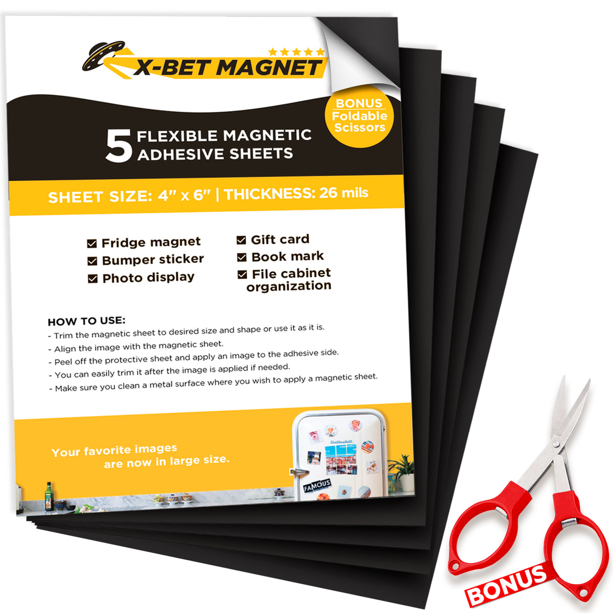 Strong Flexible Self-Adhesive Magnetic Sheets 4x6 Magnetic Sheets with Adhesive Backing 20mil DIY Photo Frame Ablum 10 Sheets, Size: 4 x 6, White