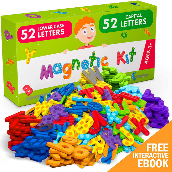 104 PCs Premium Foam Magnetic Letters - ABC Magnets - Alphabet Magnets for Toddlers and Kids