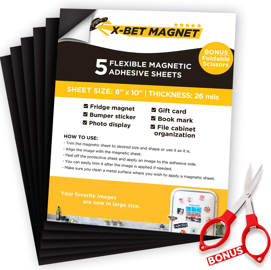 X-BET MAGNET Foglio Magnetico Adesivo - 5 Magnetic Sheet da 10 cm x 15 cm -  Nastro