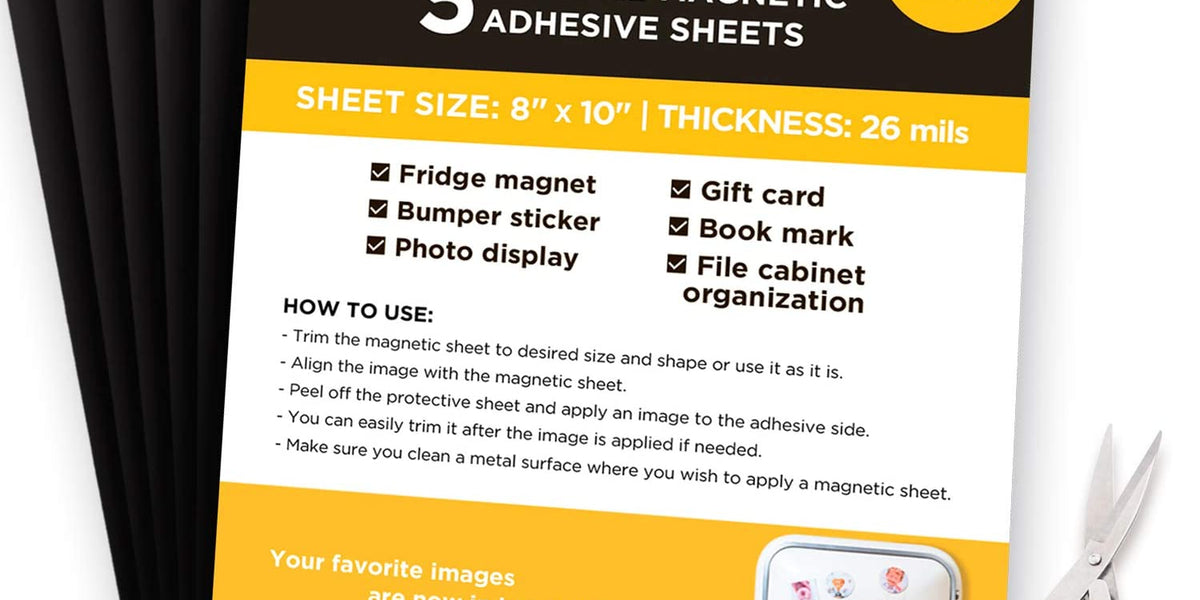 GAUDER Magnetic Sheets with Adhesive Backing (8” x 10”) | Black Magnetic  Sheets | Adhesive Magnetic Sheets (3 Pieces)