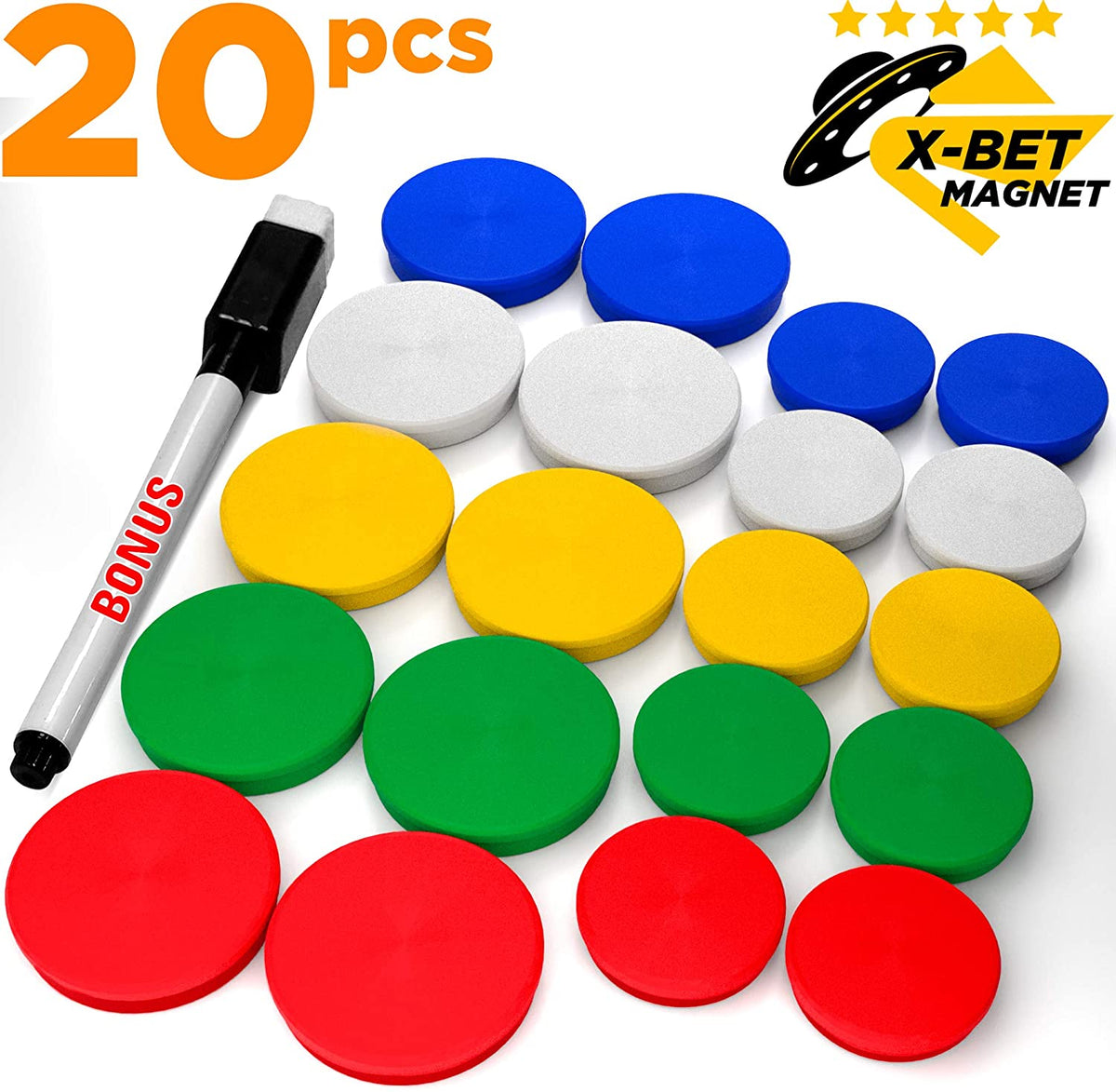 Colored Magnets for Whiteboard 20 PCs - Fridge Magnets
