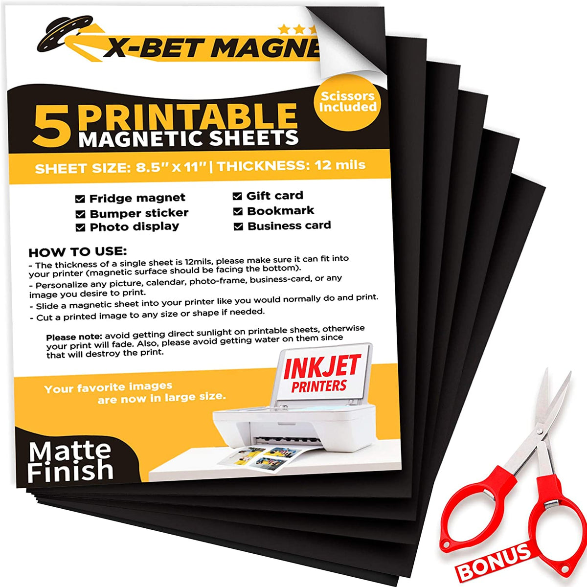 Printable Magnetic Gloss Sheets,8.5”x11”,10 Sheets Magnet Paper For Inkjet  Printer,Flexible Non Adhesive For Photo and Picture Magnets