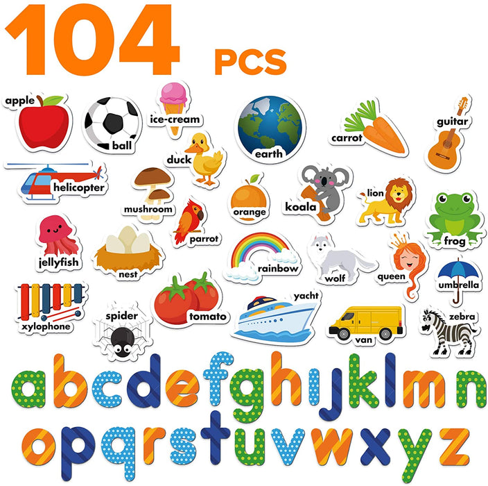 Foam Magnets for Kids - Magnetic Letters for Toddlers - ABC Alphabet Magnets for Fridge - Baby Magnets - 104 PCs UK