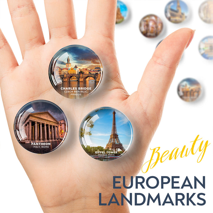 European Landmarks Magnets - Decorative Magnets for Kitchen and Whiteboard - Fridge Magnets Cute Cities - Funny Refrigerator Magnets - 12 Pcs UK
