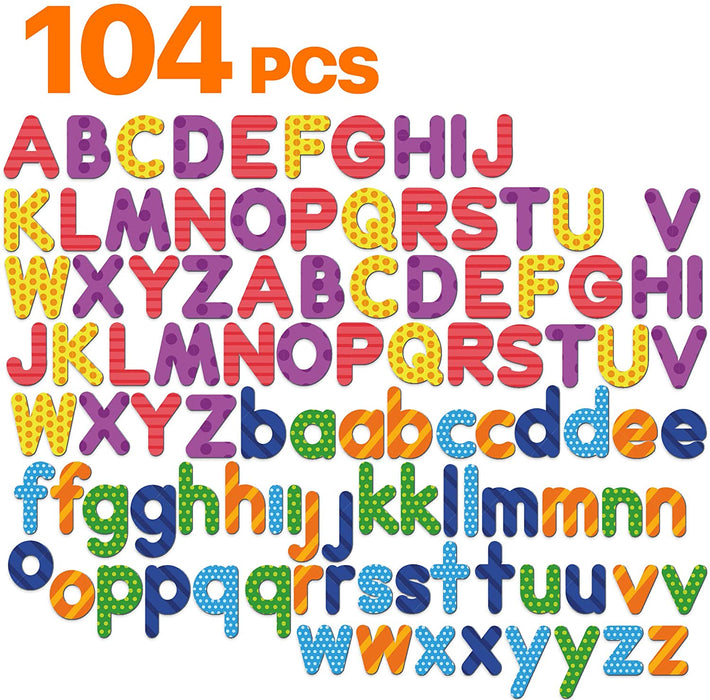 104 PCs Premium Foam Magnetic Letters - ABC Magnets - Alphabet Magnets for Toddlers and Kids