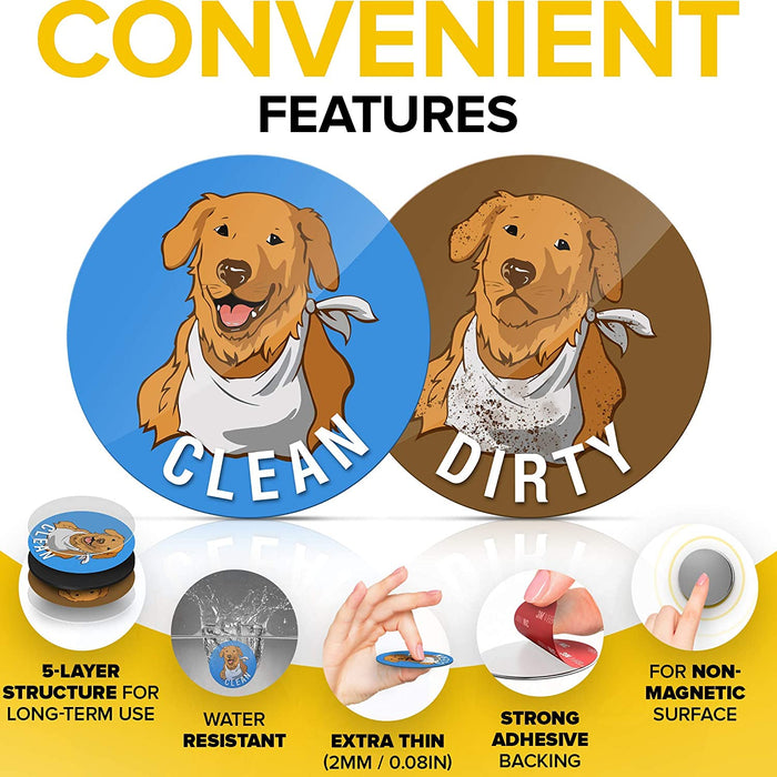 Clean Dirty Dishwasher Magnet Funny Golden Retriever - Waterproof and Double Sided Flip