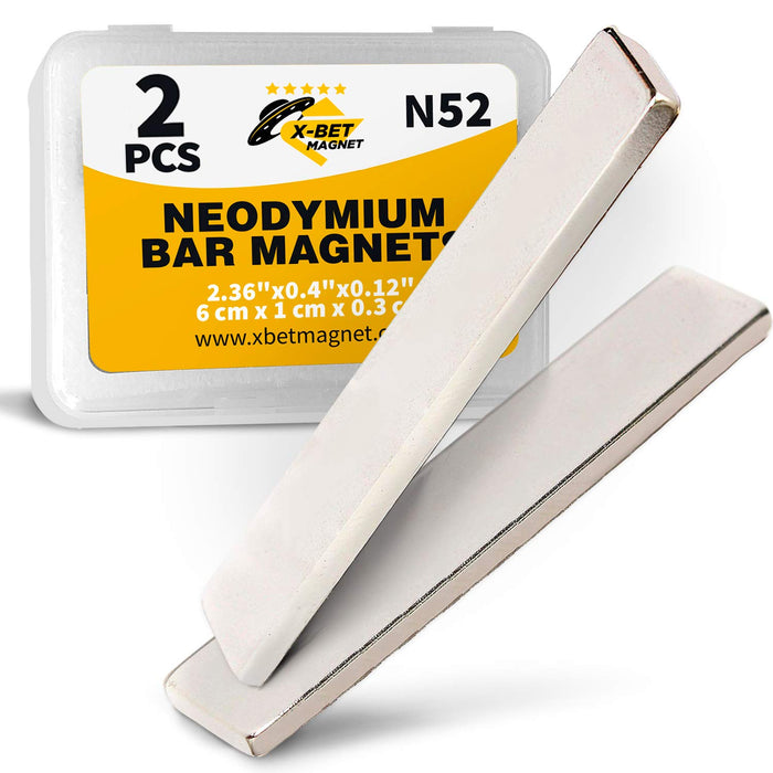 Neodymium Bar Magnets - Rare Earth Magnets Super Strong - N52 Grade (Ndfeb) - 2 Block Magnets in Box UK