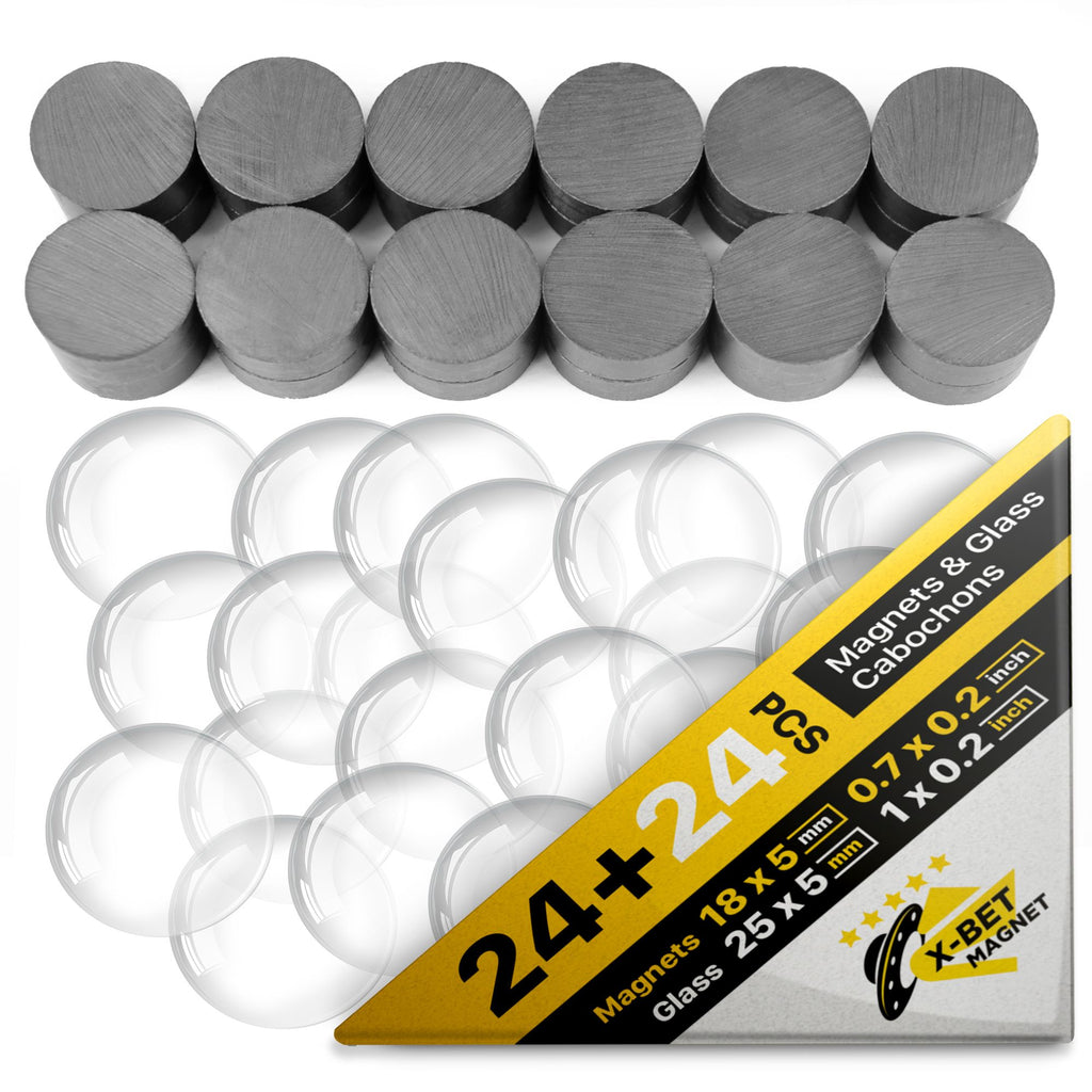 72 Pieces Craft Magnets Glass Ceramic Ferrite Magnet with Adhesive Backing  and Transparent Clear Glass Cabochons for DIY Craft Fridge Refrigerator