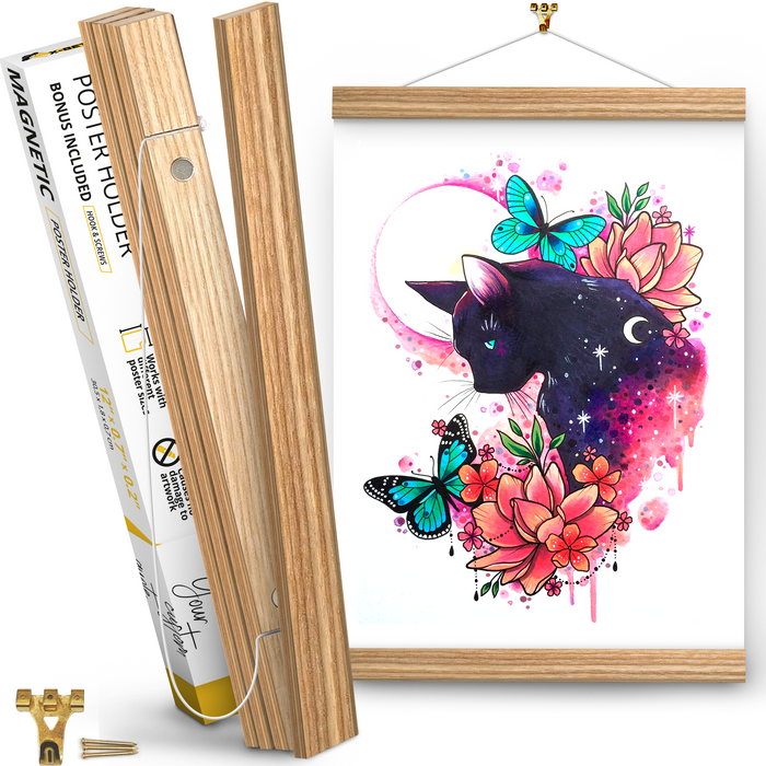 Magnetic Poster Hanger Frame 12" – Magnetic Hanging Frame Ash Wood –  Poster Holder for Pictures, Photos, Prints, Maps and Canvas Artwork