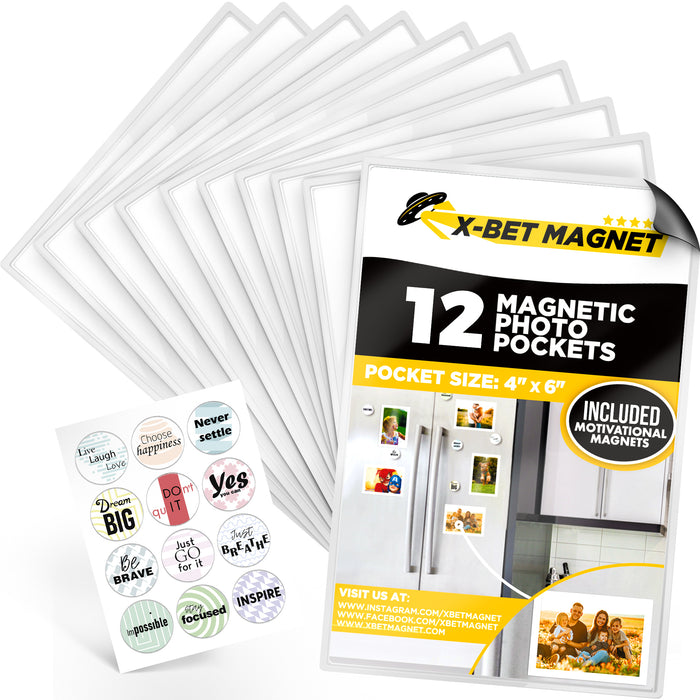 Magnetic Picture Frames for Refrigerator 12 PCs – Magnetic Photo Frames for Fridge 4" x 6" – Picture Frames for Photo Magnets