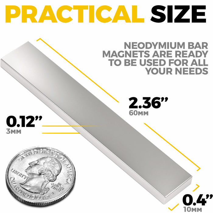Super Strong Neodymium Bar Magnets with Adhesive Backing 4 PCs – Heavy Duty N52 Neodymium Magnet