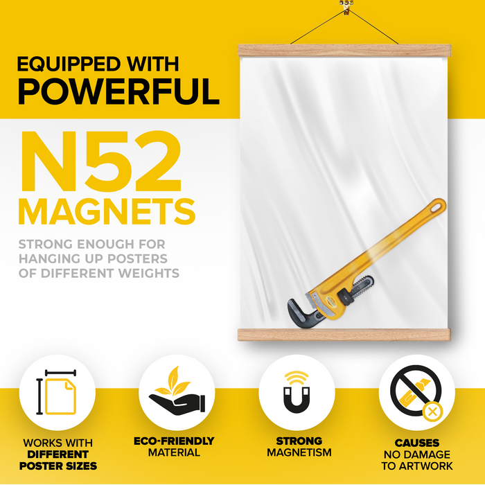 Magnetic Poster Hanger Frame 9" – Magnet Picture Frame White Wood – Poster Holder for Pictures