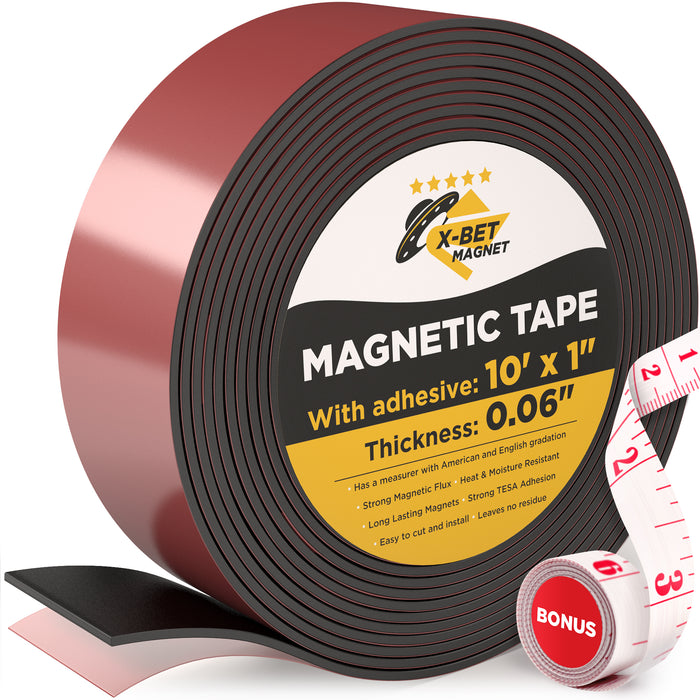 Flexible Magnetic Tape - 1 inch x 10 Feet Magnetic Strip with Strong Self Adhesive - Ideal Magnetic Roll for Craft and DIY Projects - Sticky Magnets